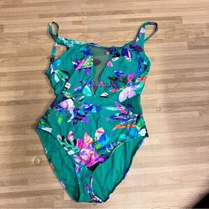 La Blanca Women’s Swim One Piece in Green and Purple Floral